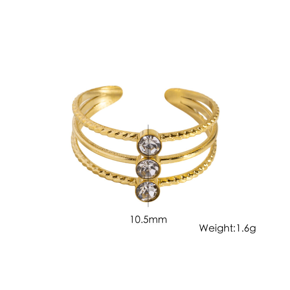 Luxurious Elegant Geometric Shape Stainless Steel Waterproof Gold Color Zircon Women's Gemstone Rings
