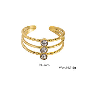 Luxurious Elegant Geometric Shape Stainless Steel Waterproof Gold Color Zircon Women's Gemstone Rings h5