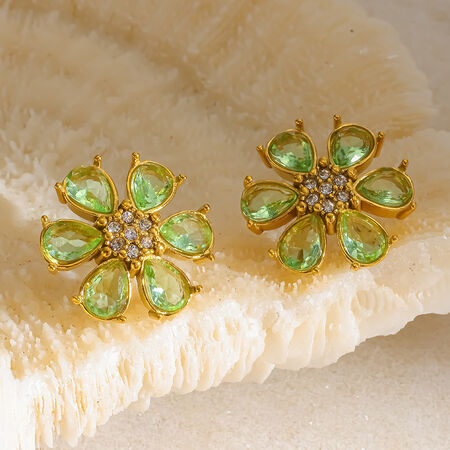 Luxurious Elegant Flower Stainless Steel Waterproof Gold Color Zircon Women's Stud Earrings 2