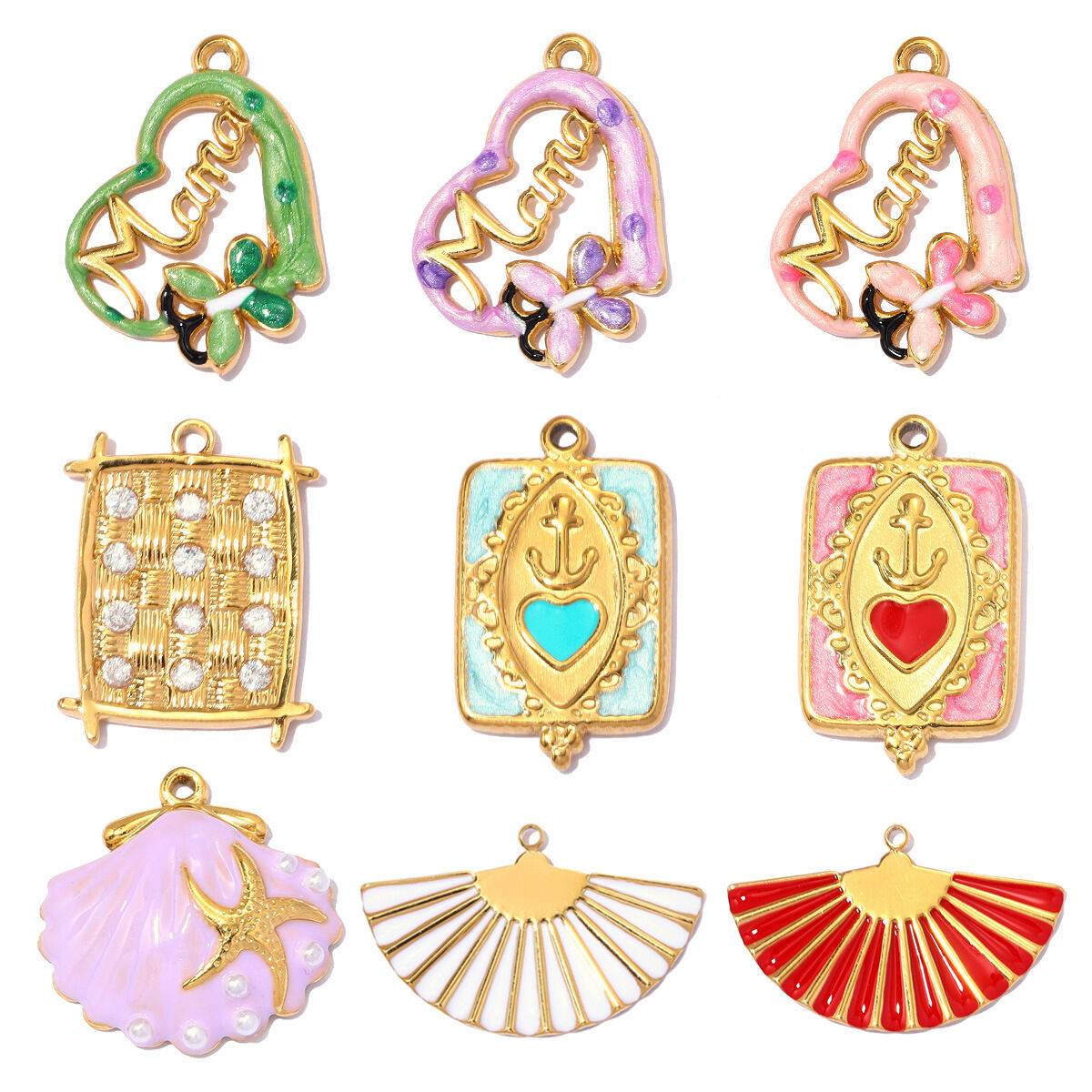 Colgantes de mujer de la serie romántica con letras, de acero inoxidable, resistentes al agua y color dorado.