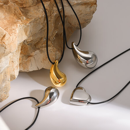 Daily Droplet Heart Stainless Steel Waterproof Gold Color Women's Pendant Rope Necklaces