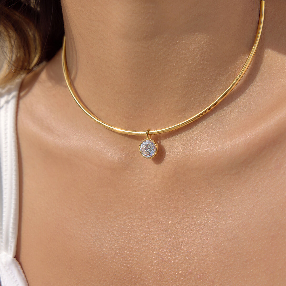 Simple Droplet Stainless Steel Waterproof Gold Color Zircon Women's Pendant Necklaces h5 Picture3