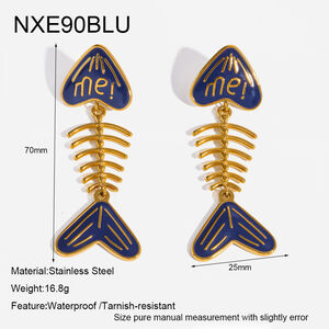Vacation Fish Shape Stainless Steel Waterproof Gold Color Women's Dangle Earrings h5