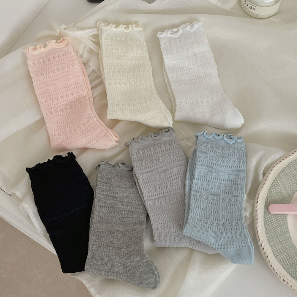 Romantic Thin Ruffled Edges Cotton Mid-Calf Socks h5Picture3