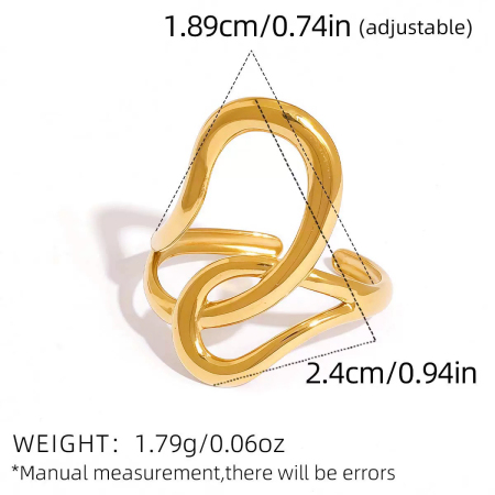 Retro-Ringe aus Edelstahl in unregelmäßiger Form, wasserdicht, goldfarben