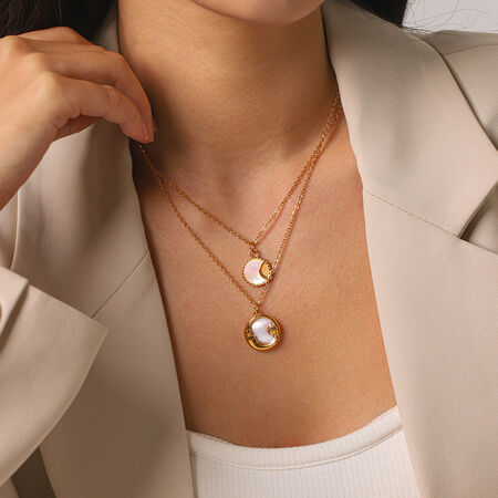Simple Star Circle Moon Stainless Steel Waterproof Gold Color Zircon Women's Pendant Necklaces