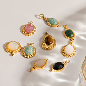 Simple Daily Ellipse Shape Stainless Steel Waterproof Gold Color Natural Stone Women's Pendants h5 Picture3