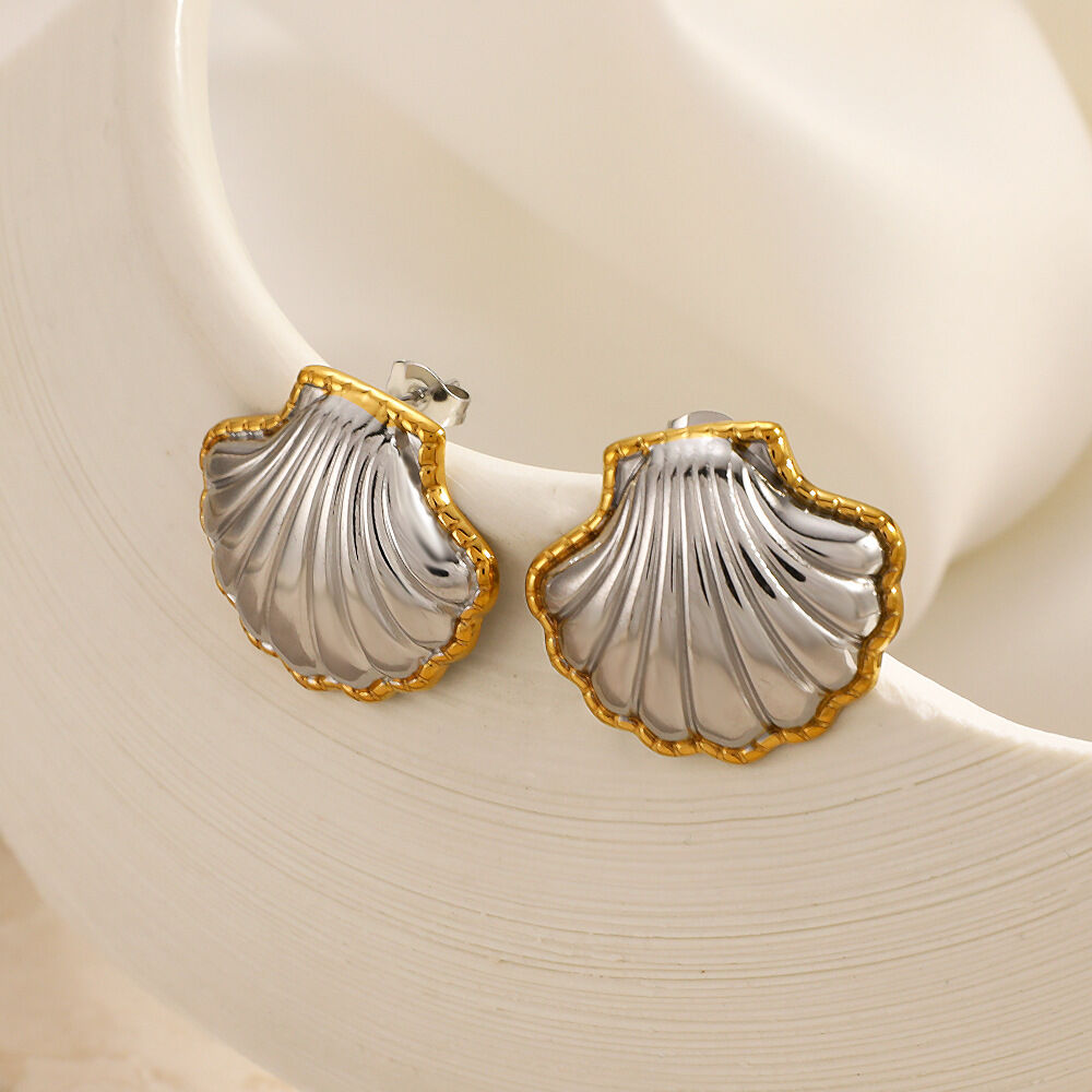 Simple Shell Stainless Steel Waterproof Gold Color Women's Stud Earrings Picture4