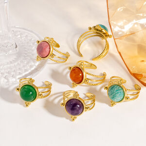 Simple Series Elegant Hollowed-Out Stainless Steel Waterproof Gold Color Women's Gemstone Rings h5 Picture4