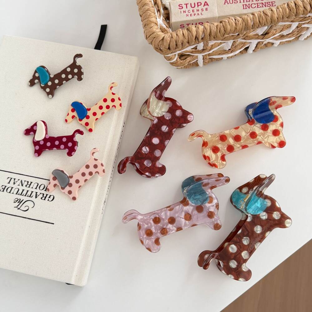 Pinces à cheveux pour femmes avec motif teckel à pois mignons h5Image4