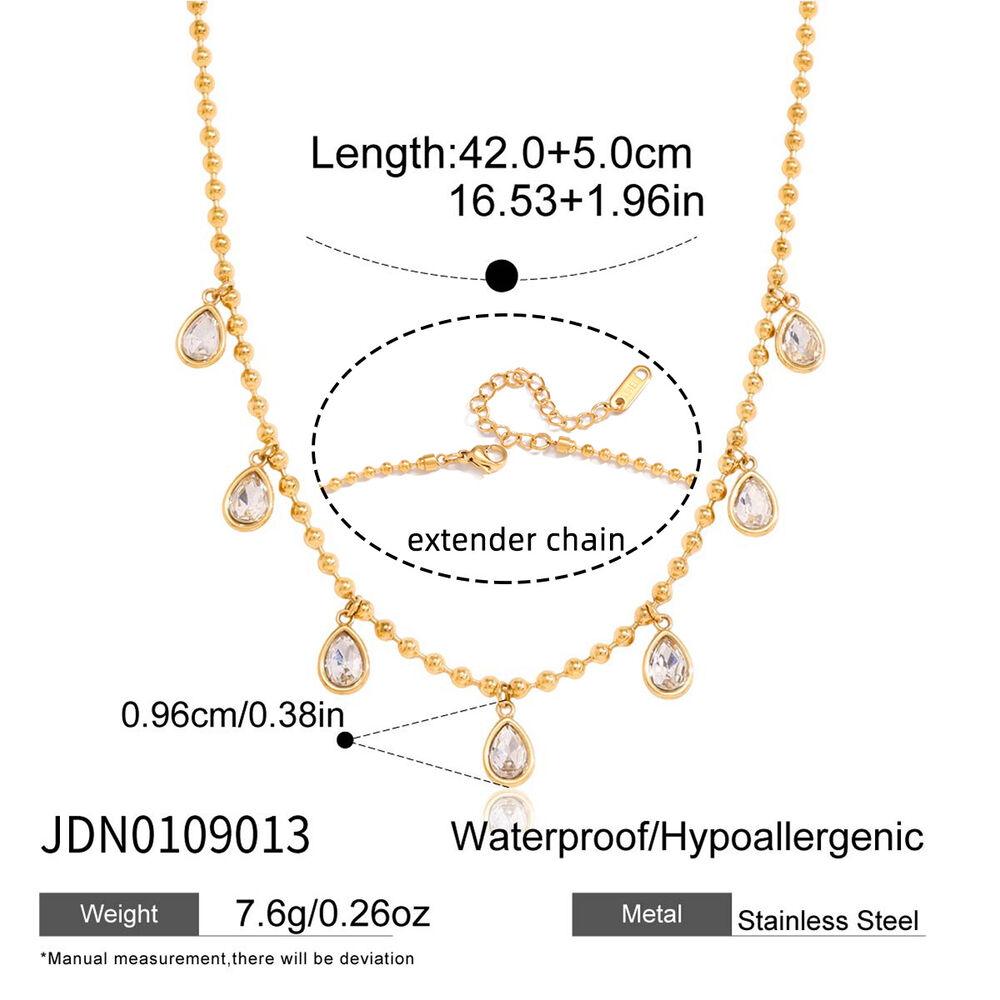 Luxurious Simple Droplet Stainless Steel Waterproof Gold Color Zircon Women's Pendant Necklaces