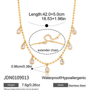Luxurious Simple Droplet Stainless Steel Waterproof Gold Color Zircon Women's Pendant Necklaces h5