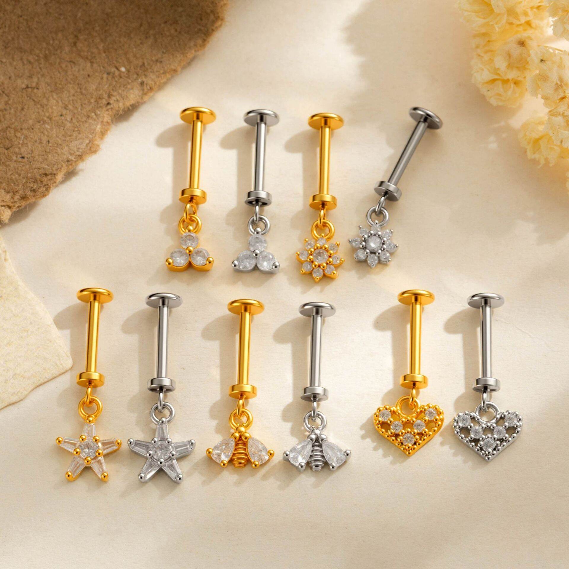 Simple Heart Copper Gold Color Zircon Women's Piercing Earrings h5 Picture3