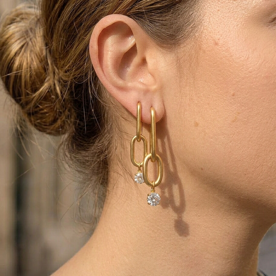 Simple Circle Stainless Steel Waterproof Gold Color Zircon Women's Drop Earrings