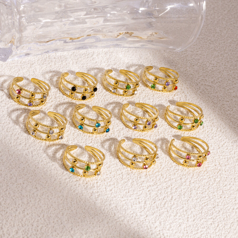 Luxurious Elegant Hollowed-Out Circle Stainless Steel Waterproof Gold Color Statement Rings Picture4