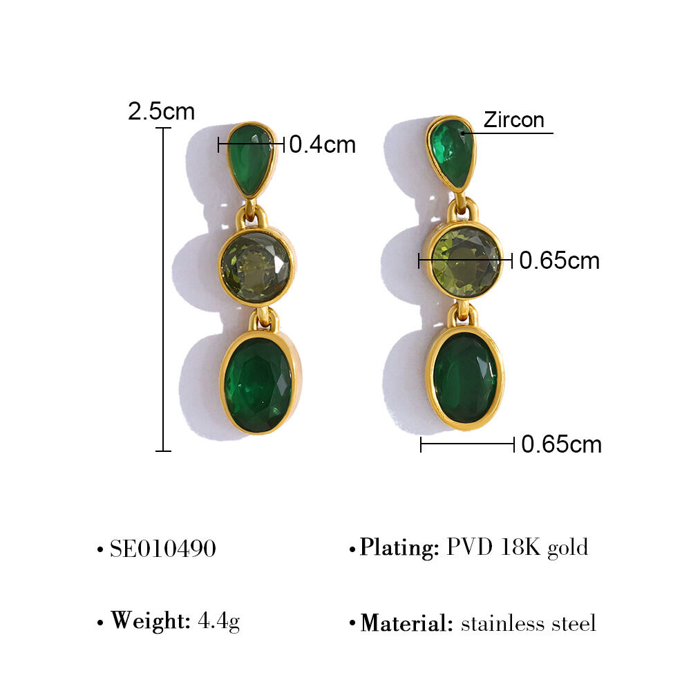 Classic Droplet Stainless Steel Waterproof Gold Color  Zircon Women's Dangle Earrings 