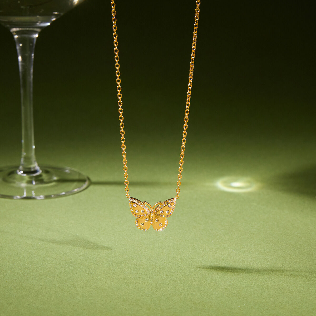 Romantic Sweet Butterfly Stainless Steel Waterproof Gold Color Zircon Women's Pendant Necklaces h5 Picture5
