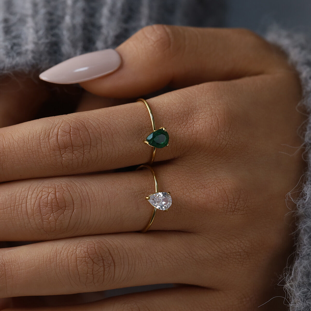 Droplet Shape Zircon Stainless Steel Gold Color Women's Gemstone Rings