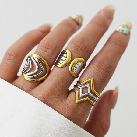 Retro, dagelijkse, onregelmatig gevormde, waterdichte, goudkleurige statement ringen van roestvrij staal.