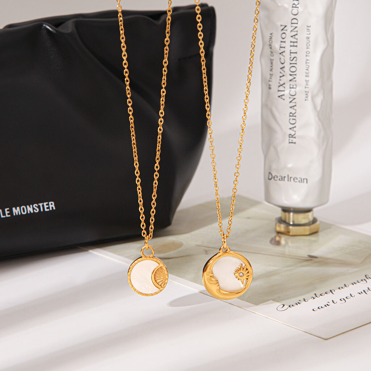 Simple Star Circle Moon Stainless Steel Waterproof Gold Color Zircon Women's Pendant Necklaces Picture5