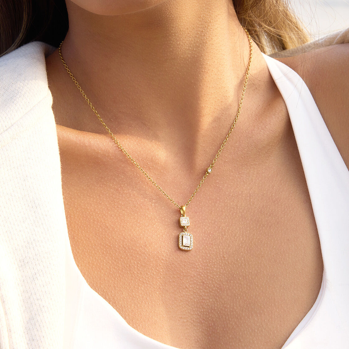 Simple Circle Rectangle Stainless Steel Waterproof Gold Color Zircon Women's Pendant Necklaces Picture2