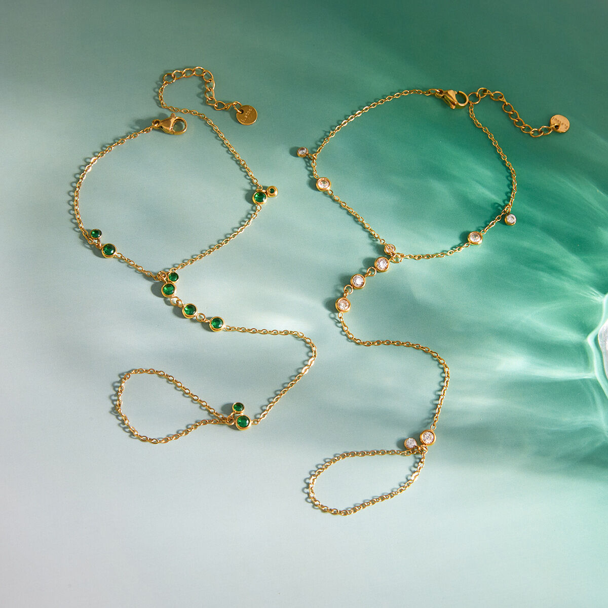 Luxurious Elegant Circle Stainless Steel Waterproof Gold Color Zircon Women's Bracelets Sets Picture4