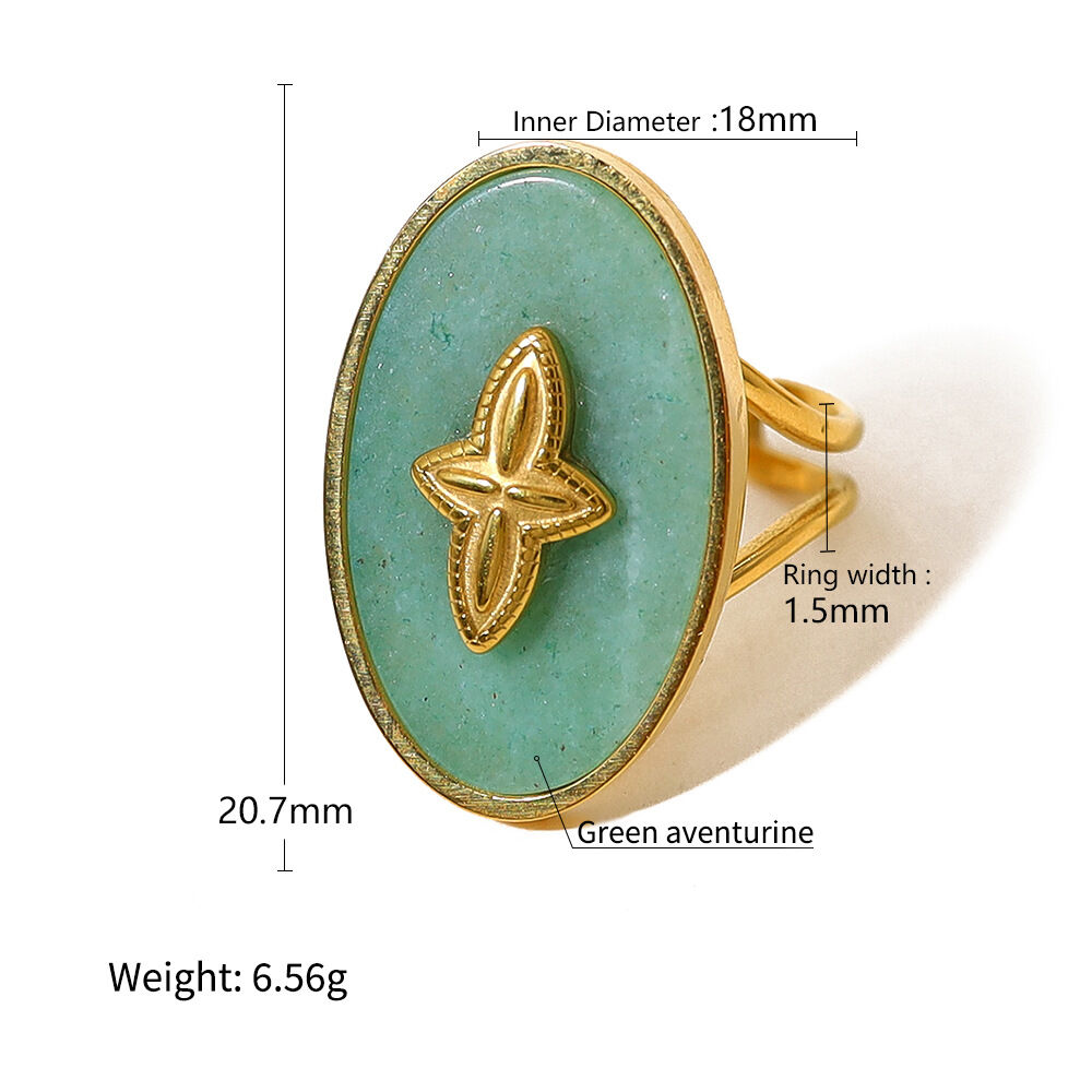 Classic Star Circle Stainless Steel Waterproof Gold Color Natural Stone Shell Women's Gemstone Rings