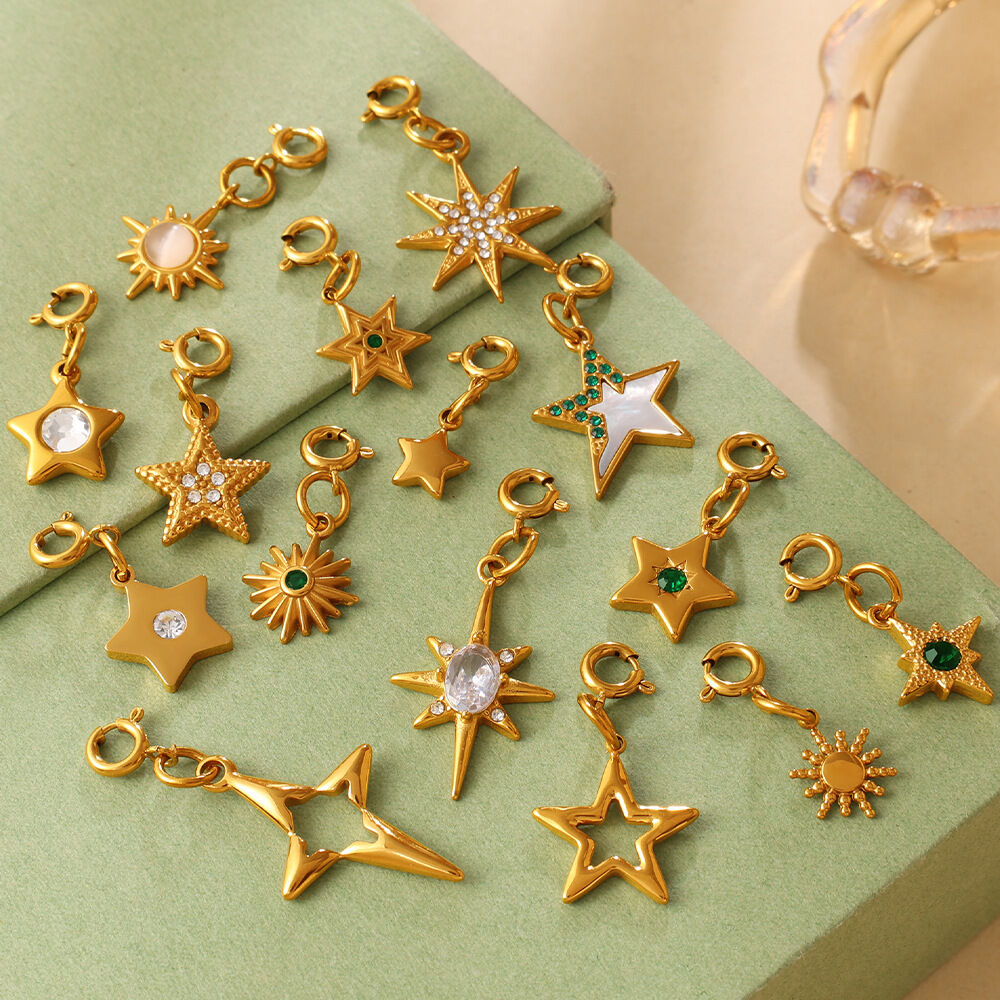 Sun Star Shape Stainless Steel Waterproof Gold Color DIY Pendants h5Picture2