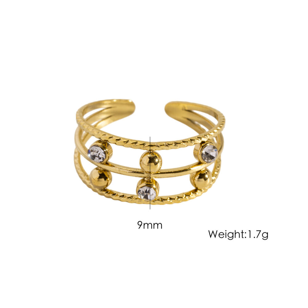 Luxurious Elegant Hollowed-Out Circle Stainless Steel Waterproof Gold Color Statement Rings