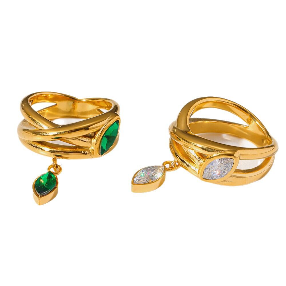 Luxuriöse Retro-Ringe aus Edelstahl in unregelmäßiger Form, wasserdicht, goldfarben, mit Zirkonia Bild4