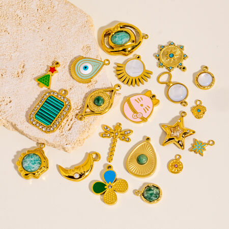 Simple Diy Oceanic Style Hollowed-Out Leaf Food Stainless Steel Waterproof Gold Color Women's Pendants