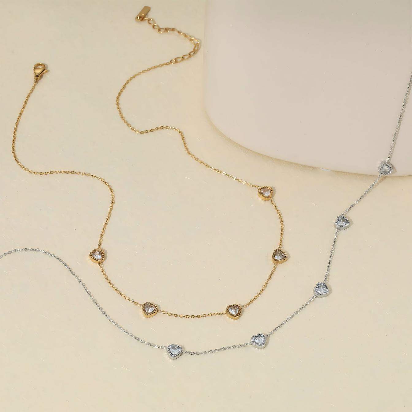 Exquisite Heart Stainless Steel Waterproof Gold Color Women's Pendant Necklaces