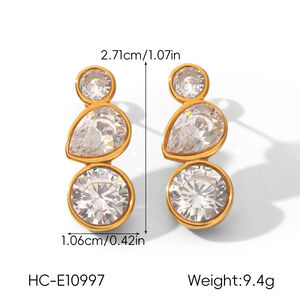 Tropfenförmige, wasserdichte Ohrstecker aus Edelstahl in Goldfarbe mit Zirkonia für Damen h5 Bild2