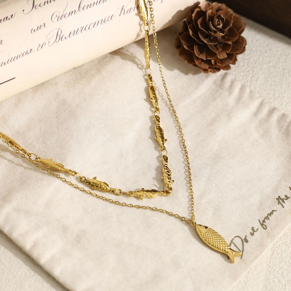 Fish Shape Stainless Steel Waterproof Gold Color Women's Layered Necklaces Picture3