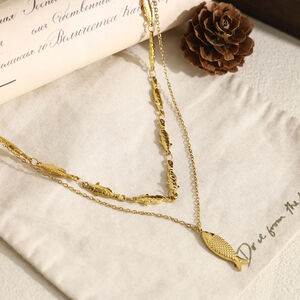 Fish Shape Stainless Steel Waterproof Gold Color Women's Layered Necklaces h5 Picture3