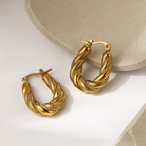 Simple Series Retro Twist Thread Titanium Steel Gold Color Women's Hoop Earrings h5 Picture4