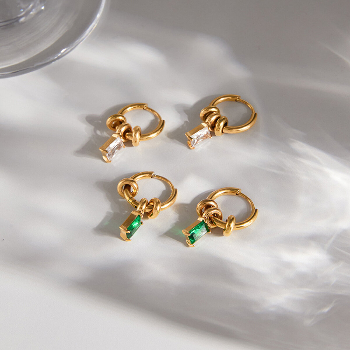 Simple Circle Stainless Steel Waterproof Gold Color Zircon Women's Drop Earrings 2