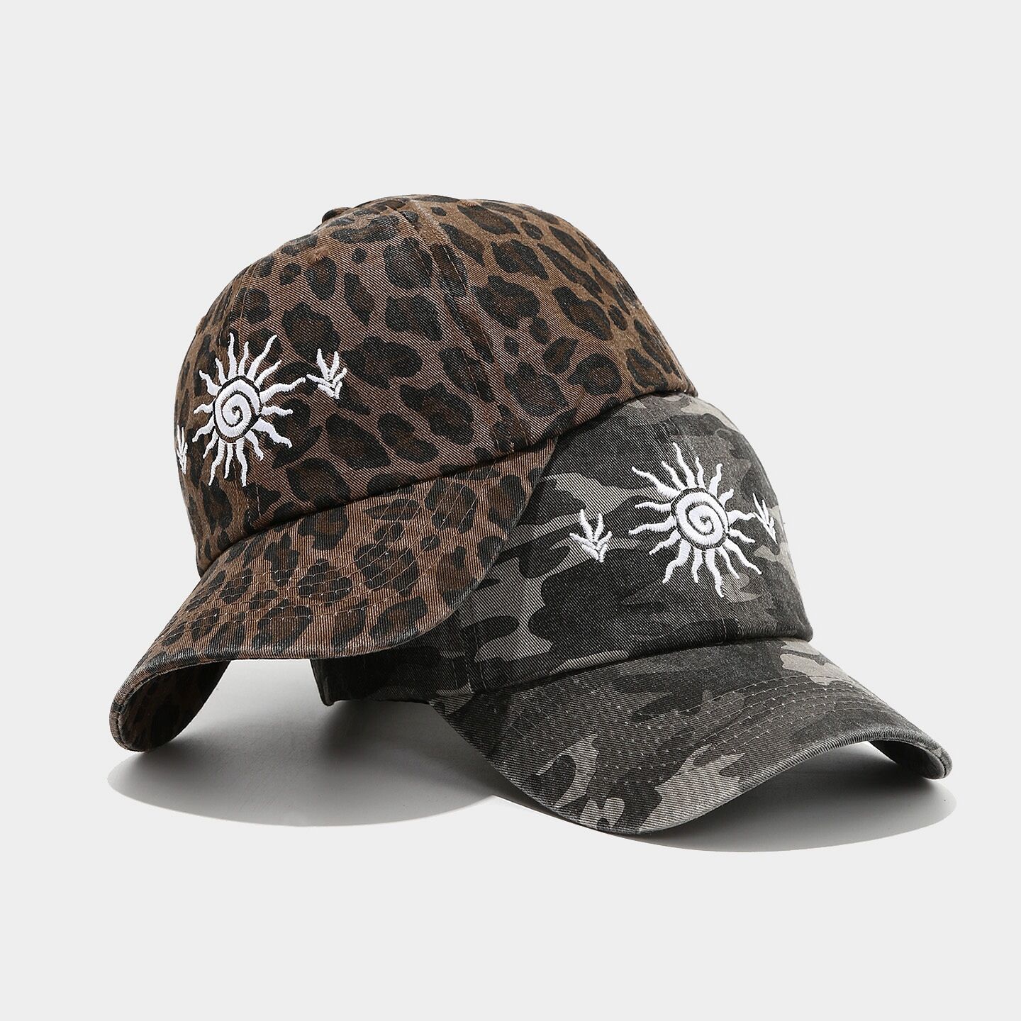Casual Sun Embroidery Leopard Print Fabric Women's Baseball Cap