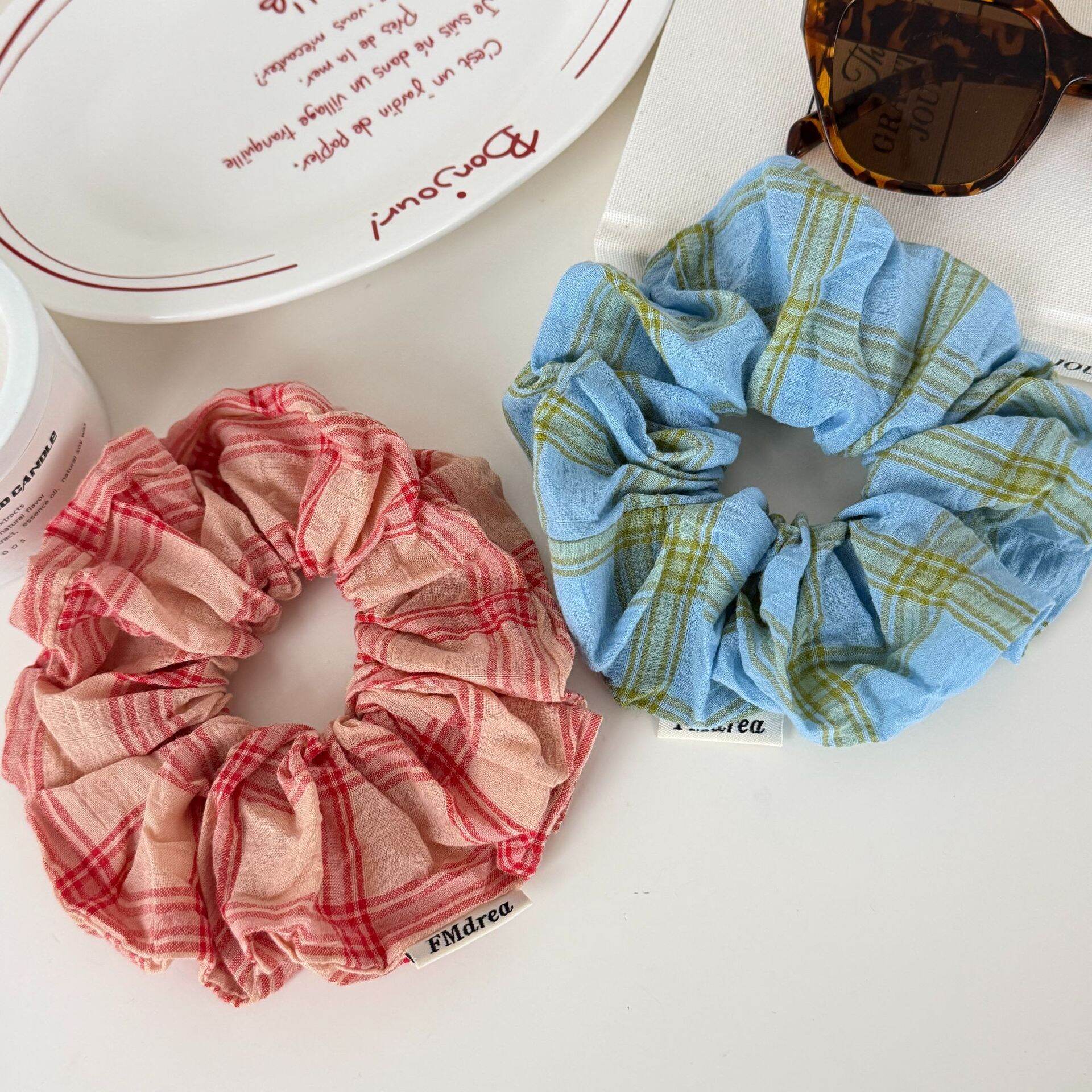 Romantic Series Sweet Plaid Mixed Color Fabric Women's Scrunchies