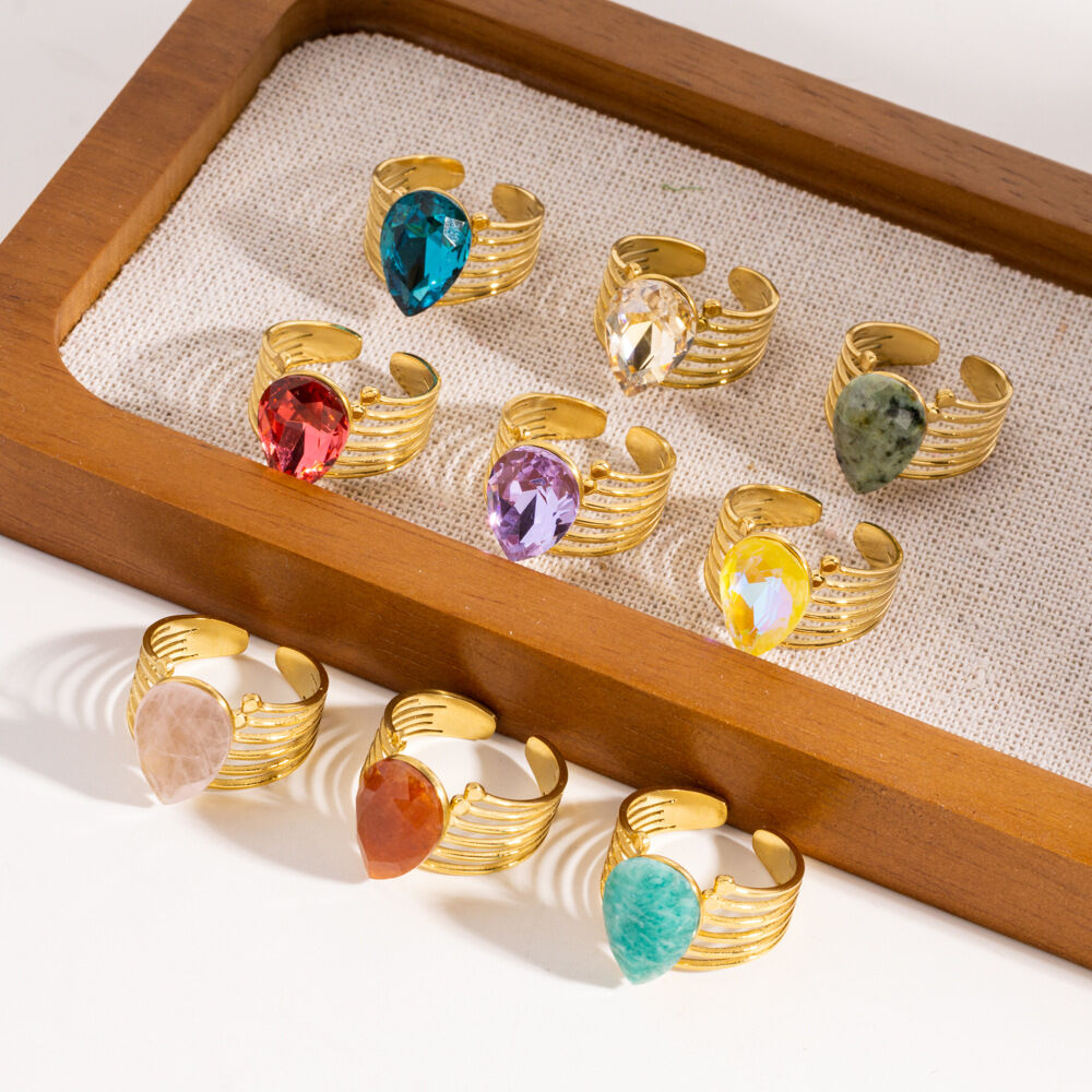 Luxurious Series Daily Droplet Irregular Shape Natural Stones Gold Color Women's Gemstone Rings h5 Picture4