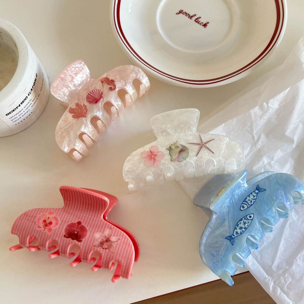 Romantische Serie: Süße Blumen, ozeanische Motive, Muscheln, Seesterne, PVC-Haarspangen für Damen h5Bild2