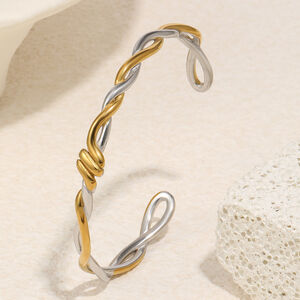 Simple Twist Stainless Steel Waterproof MixedColor Women's Cuff Bracelets h5 Picture4