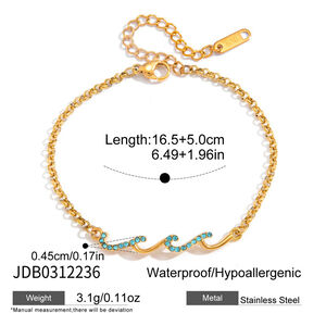 Simple Irregular Shape Stainless Steel Waterproof Gold Color Blue Rhinestone Women's Chain Bracelets h5