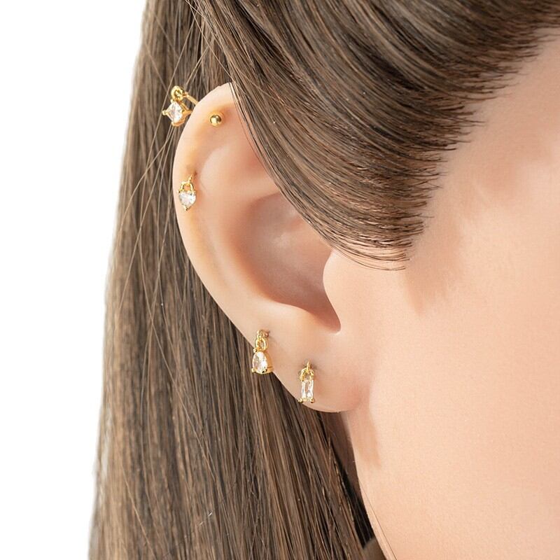 Simple Rectangle Copper Gold Color Zircon Women's Piercing Earrings Picture7