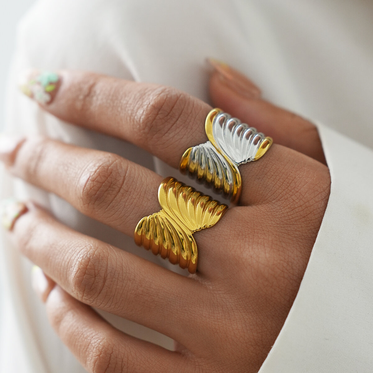 Simple Series Daily Wide Brimmed Stainless Steel Waterproof   Gold Color  Statement Rings Picture4