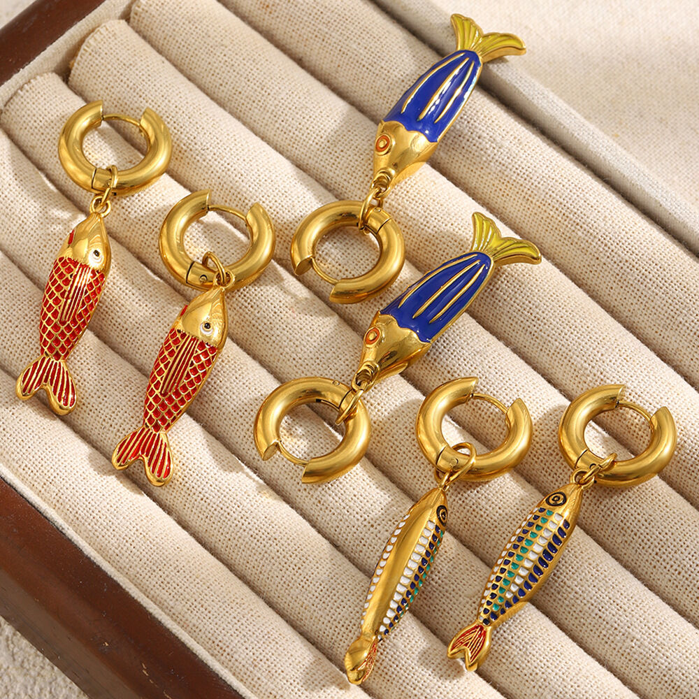 Vacation Fish Shape Stainless Steel Waterproof Gold Color Women's Drop Earrings h5Picture2