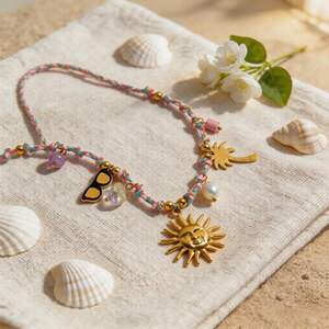 Romantische Serie „Sweet Sun“ – Wasserdichte Damen-Anhänger-Halsketten aus Edelstahl in Goldfarbe h5 Bild5