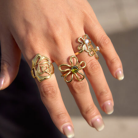 Romantische Statement-Ringe aus Edelstahl mit süßer Blume, wasserdicht, goldfarben, mit Zirkonia