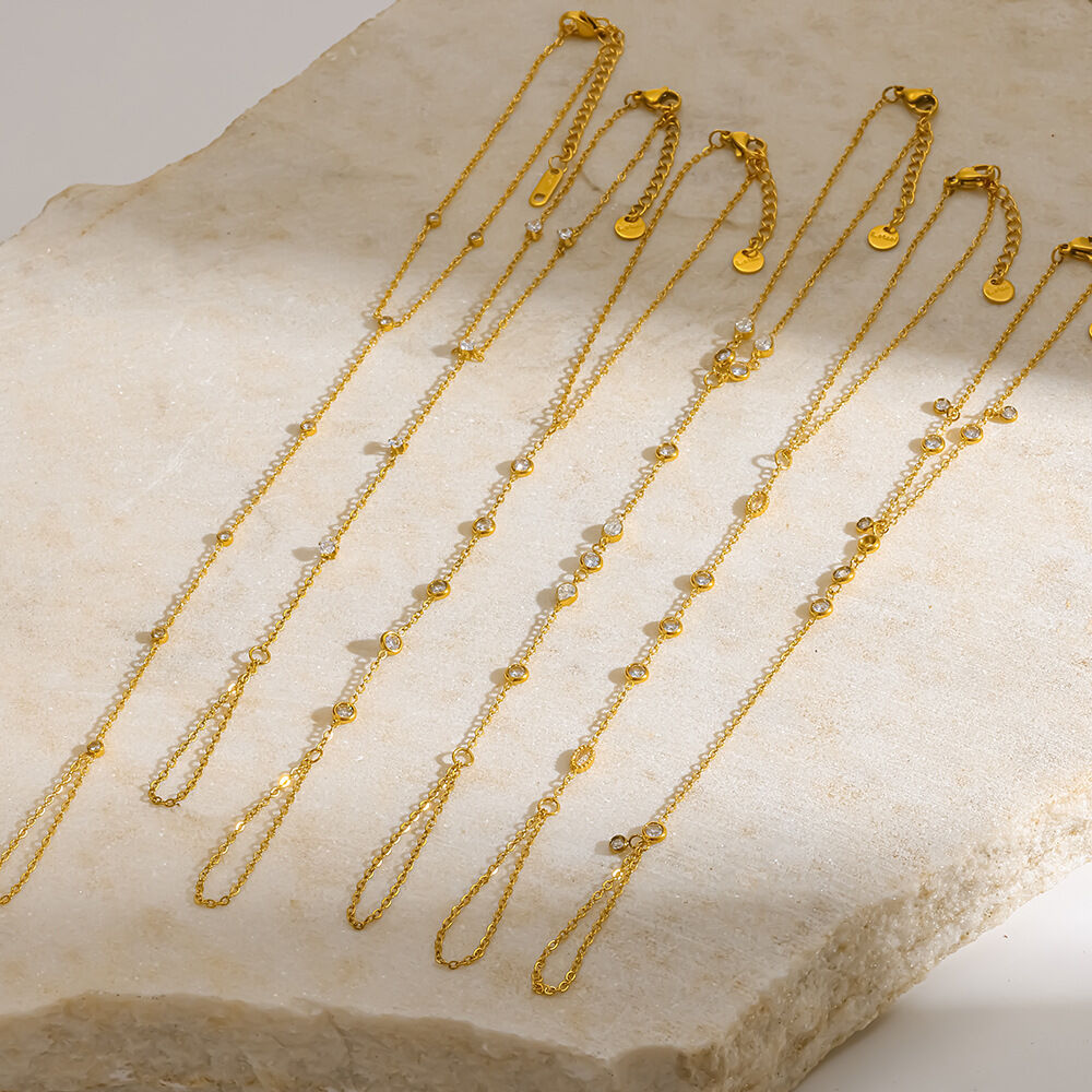 Simple Chain Circle Stainless Steel Waterproof Gold Color Zircon Women's Hand Chain