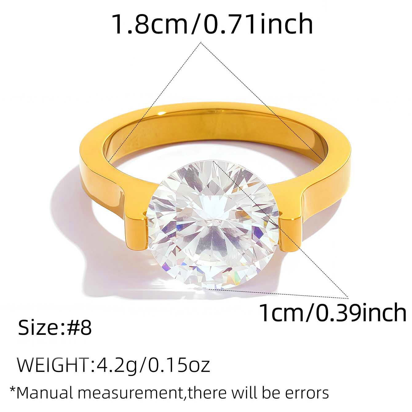 Gold Color/Ring Size 8/1pc Round Ring Picture13